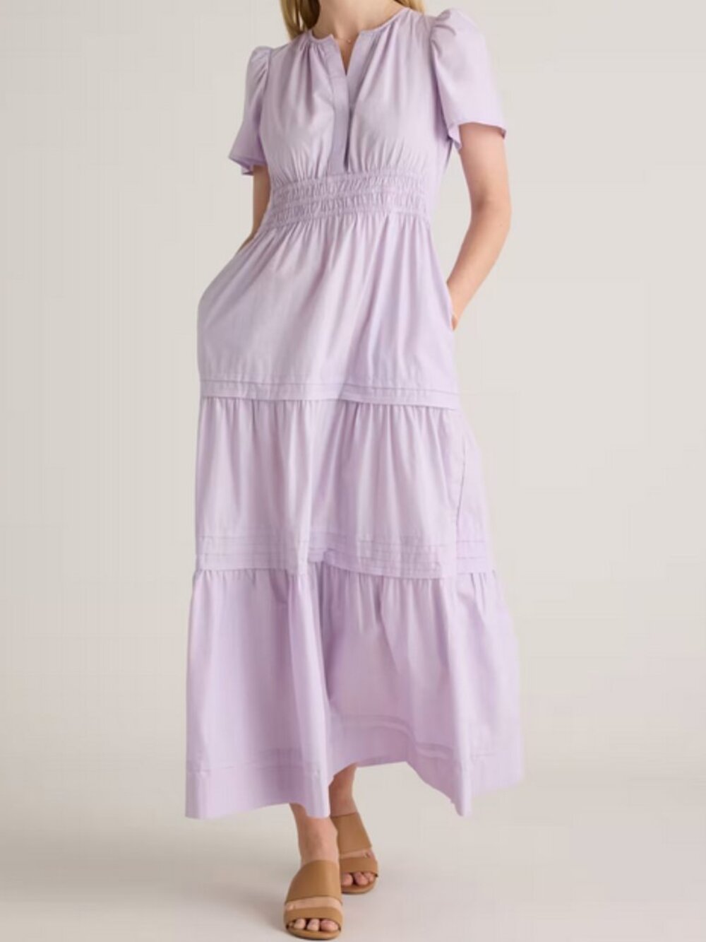 New! Quince 100% Organic Cotton Poplin Tiered Maxi Dress-Pastel Lilac Sz Small